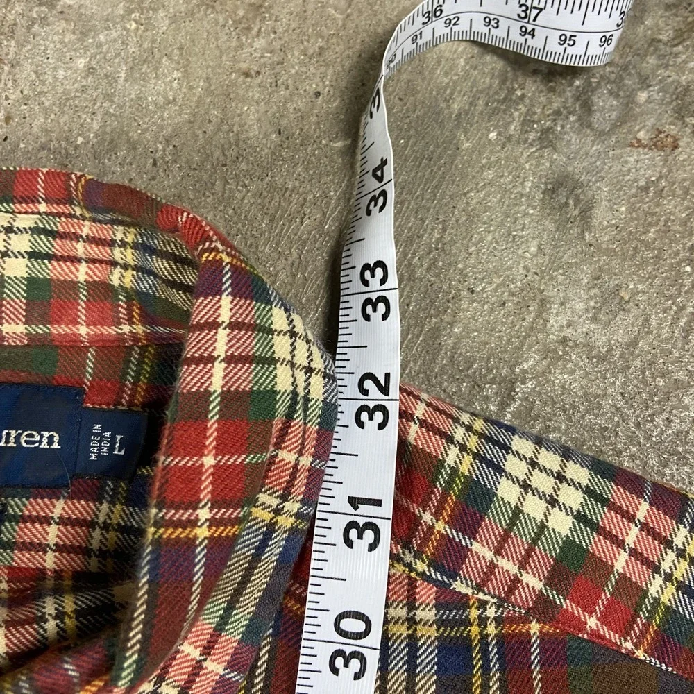 Vintage Polo Ralph Lauren Oxford Button Down Size Large Plaid Green Pony Logo